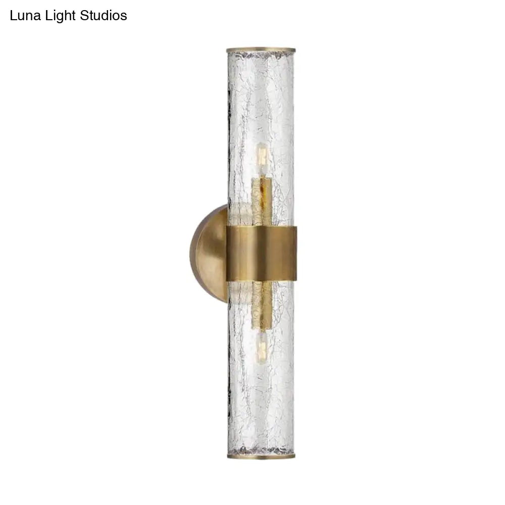 DecorBites™ DecorBites™ Contemporary Crackle Glass Wall Mounted Lighting: 2 Bulb Cylindrical Sconce in Brass
