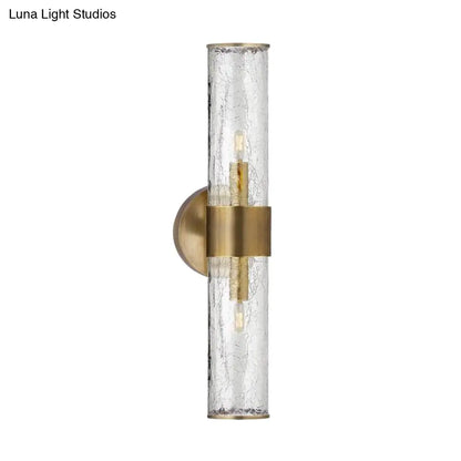 DecorBites™ DecorBites™ Contemporary Crackle Glass Wall Mounted Lighting: 2 Bulb Cylindrical Sconce in Brass
