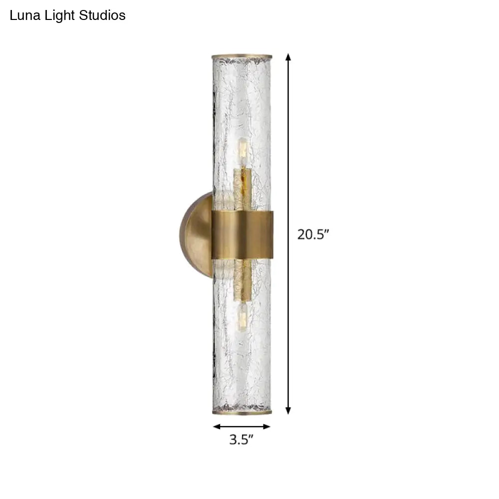 DecorBites™ DecorBites™ Contemporary Crackle Glass Wall Mounted Lighting: 2 Bulb Cylindrical Sconce in Brass