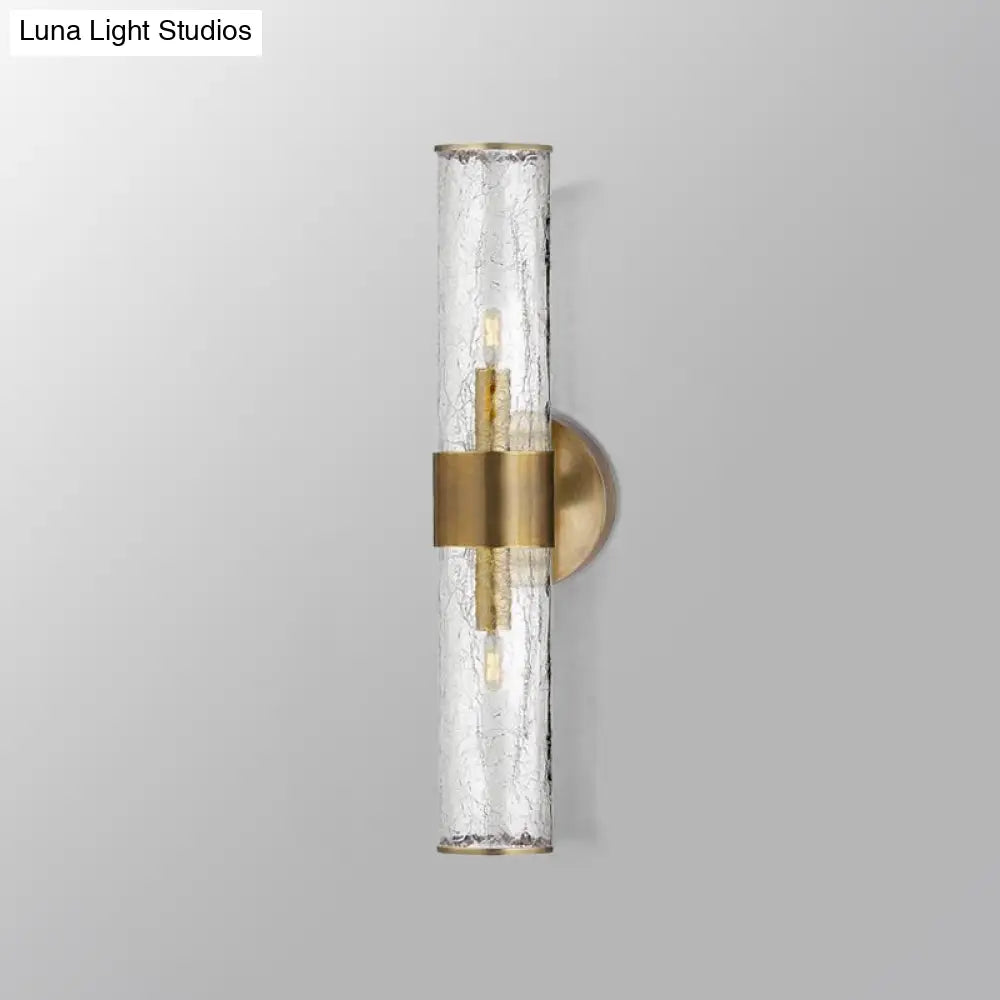 DecorBites™ DecorBites™ Contemporary Crackle Glass Wall Mounted Lighting: 2 Bulb Cylindrical Sconce in Brass