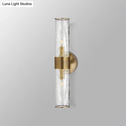 DecorBites™ DecorBites™ Contemporary Crackle Glass Wall Mounted Lighting: 2 Bulb Cylindrical Sconce in Brass