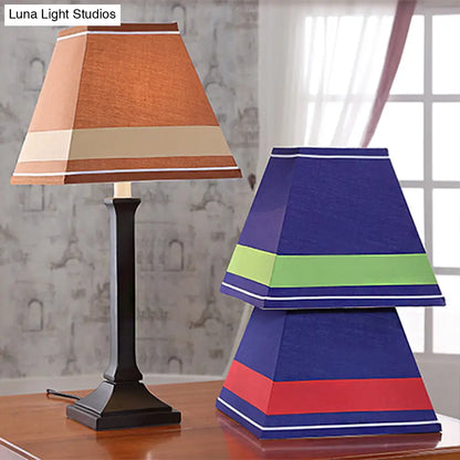 Contemporary Craftsman Study Desk Lamp - One-Light Fabric Shade
