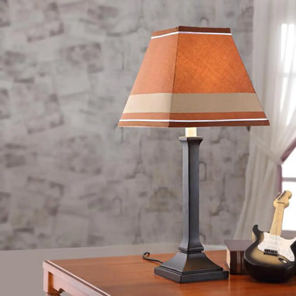 Contemporary Craftsman Study Desk Lamp - One-Light Fabric Shade