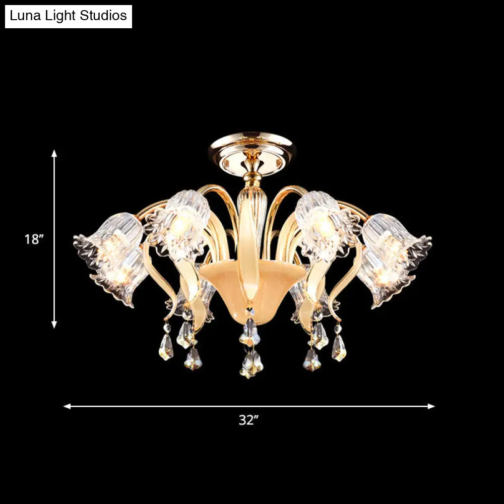 DecorBites™ DecorBites™ Contemporary Crystal 8-Head Gold Flower Bedroom Ceiling Lamp