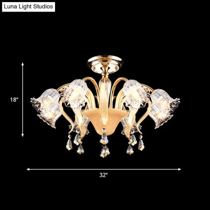 DecorBites™ DecorBites™ Contemporary Crystal 8-Head Gold Flower Bedroom Ceiling Lamp