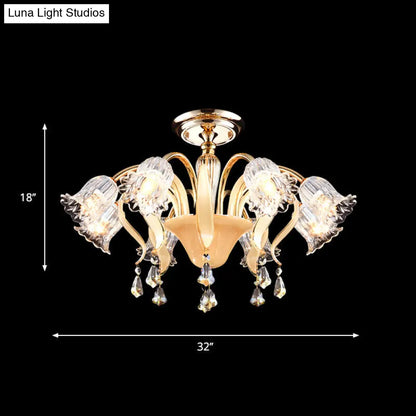 DecorBites™ DecorBites™ Contemporary Crystal 8-Head Gold Flower Bedroom Ceiling Lamp