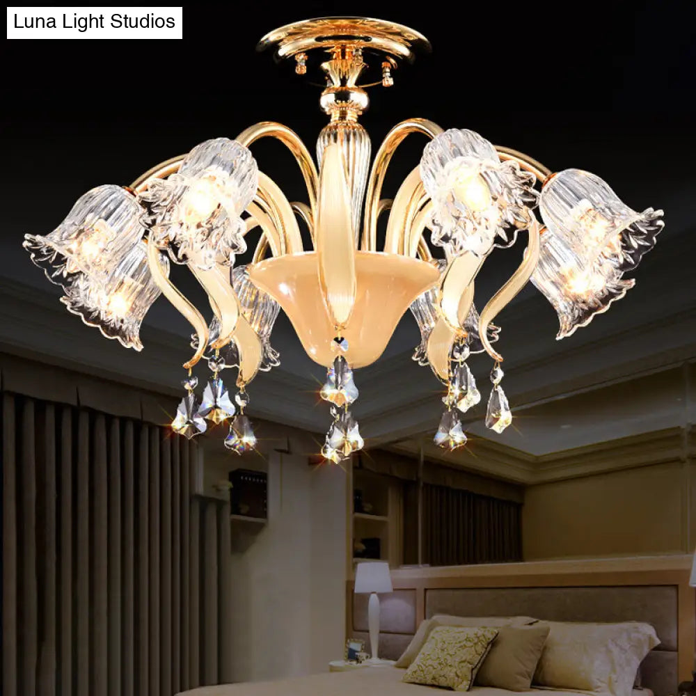 DecorBites™ DecorBites™ Contemporary Crystal 8-Head Gold Flower Bedroom Ceiling Lamp