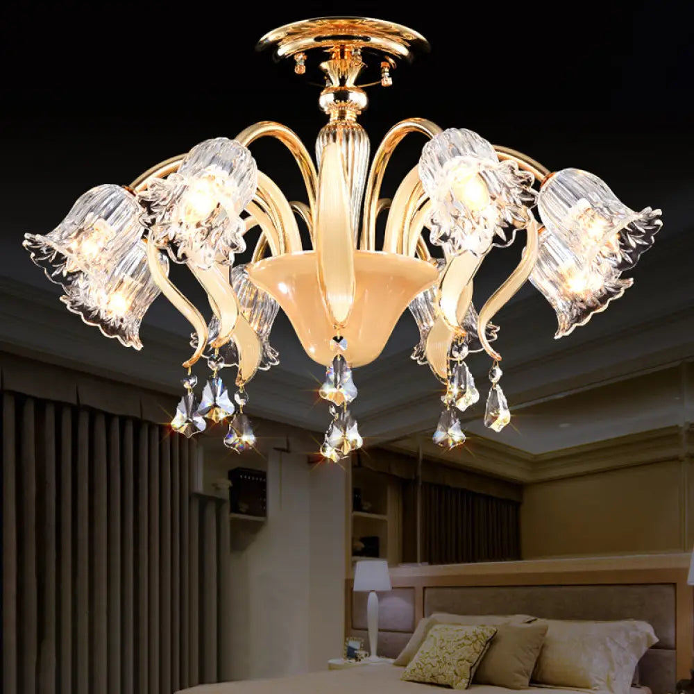 DecorBites™ DecorBites™ Contemporary Crystal 8-Head Gold Flower Bedroom Ceiling Lamp