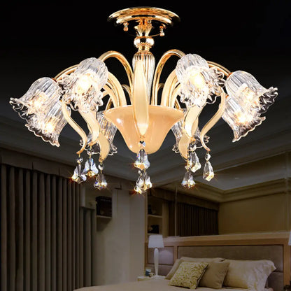 DecorBites™ DecorBites™ Contemporary Crystal 8-Head Gold Flower Bedroom Ceiling Lamp