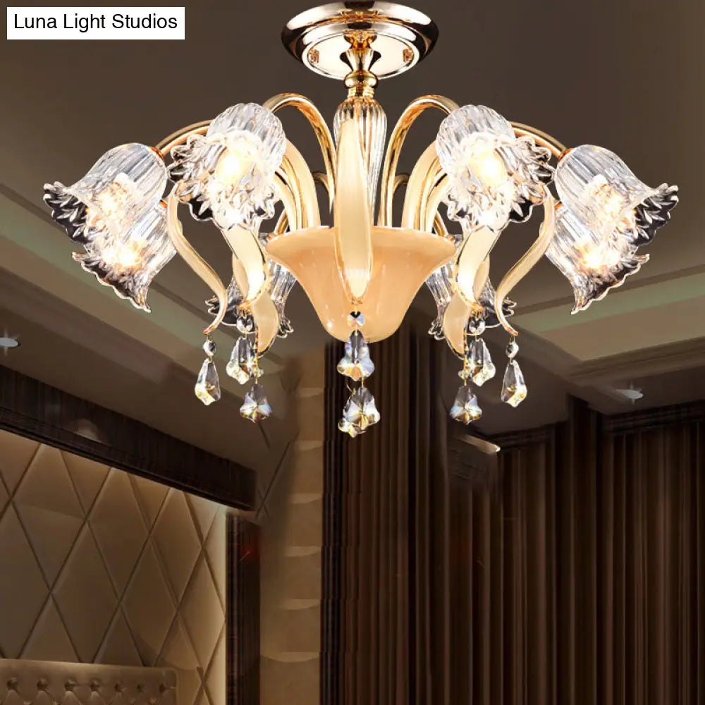 DecorBites™ DecorBites™ Contemporary Crystal 8-Head Gold Flower Bedroom Ceiling Lamp