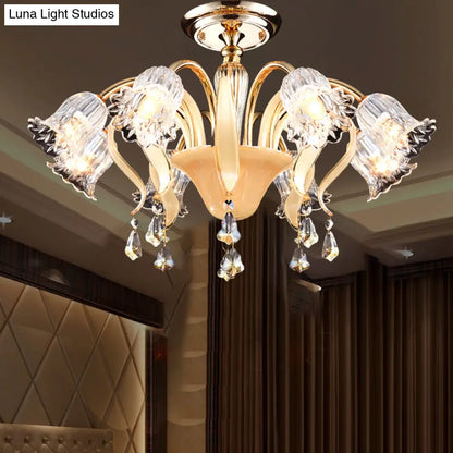 DecorBites™ DecorBites™ Contemporary Crystal 8-Head Gold Flower Bedroom Ceiling Lamp