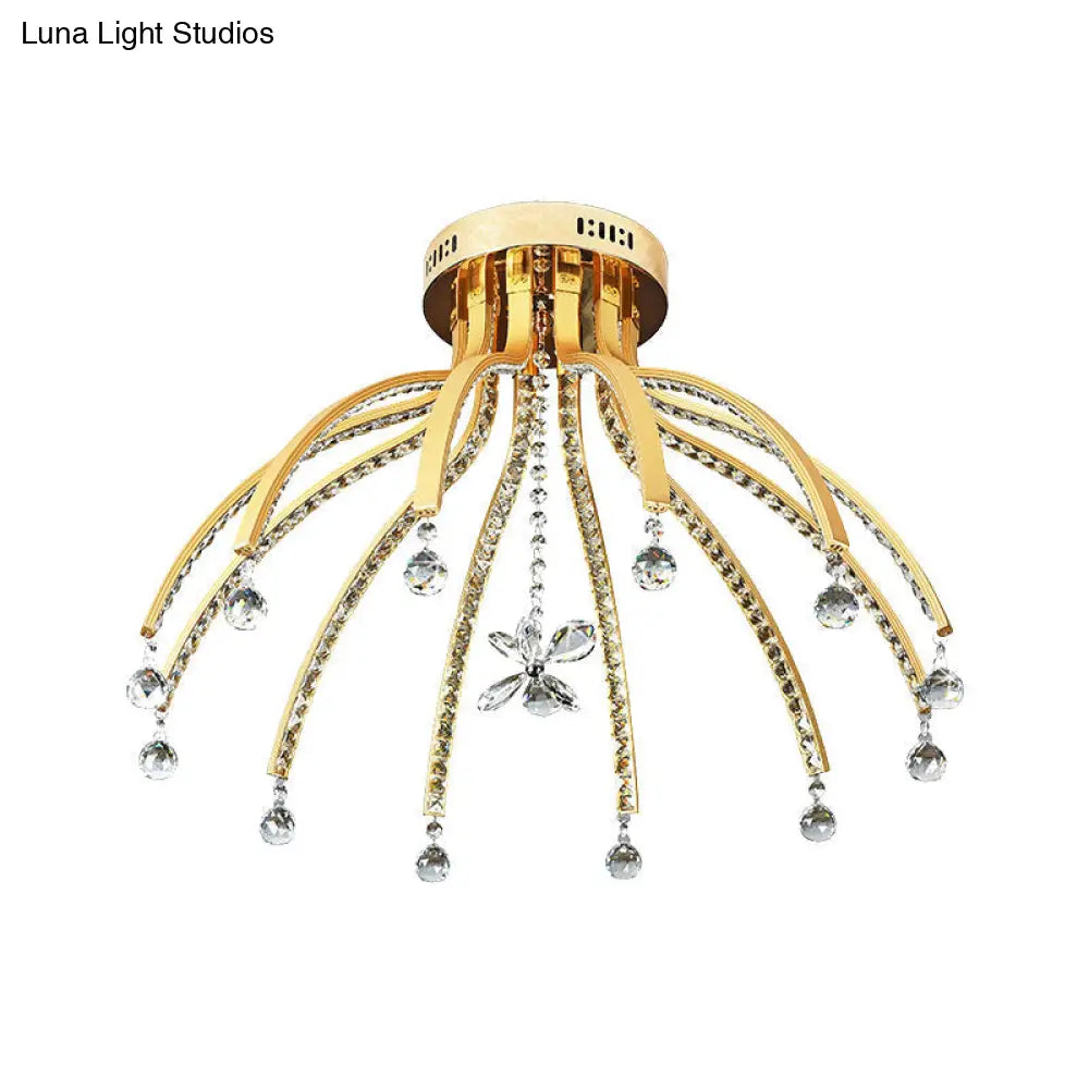 DecorBites™ DecorBites™ Contemporary Crystal Ball Sputnik Ceiling Mount - Gold LED Semi Flush Mount Light Fixture with 12 Bulbs in Warm/White Light