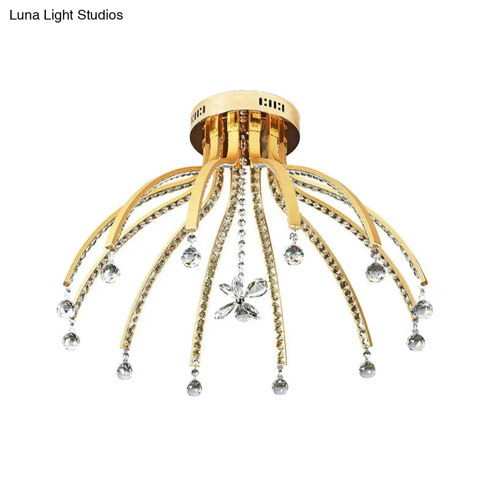 DecorBites™ DecorBites™ Contemporary Crystal Ball Sputnik Ceiling Mount - Gold LED Semi Flush Mount Light Fixture with 12 Bulbs in Warm/White Light