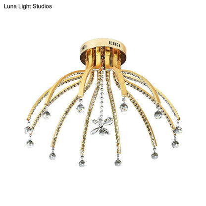 DecorBites™ DecorBites™ Contemporary Crystal Ball Sputnik Ceiling Mount - Gold LED Semi Flush Mount Light Fixture with 12 Bulbs in Warm/White Light