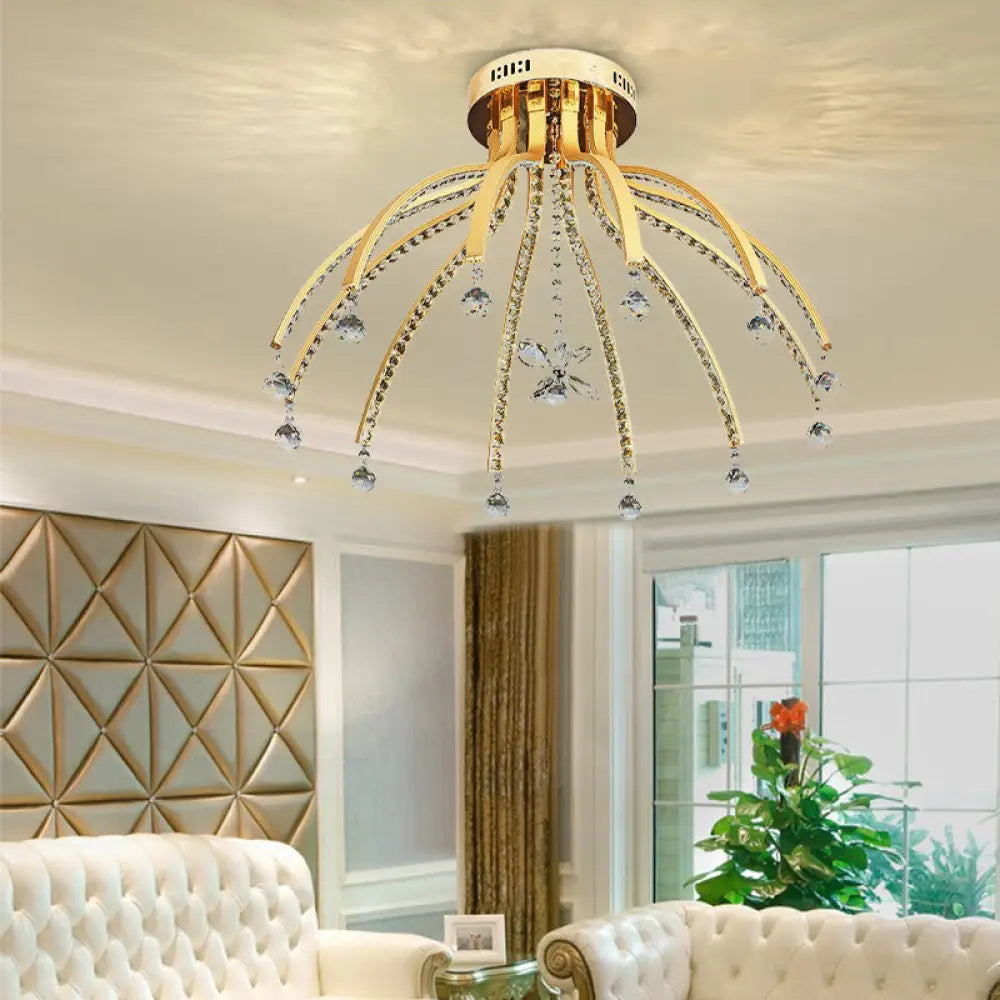 DecorBites™ DecorBites™ Contemporary Crystal Ball Sputnik Ceiling Mount - Gold LED Semi Flush Mount Light Fixture with 12 Bulbs in Warm/White Light