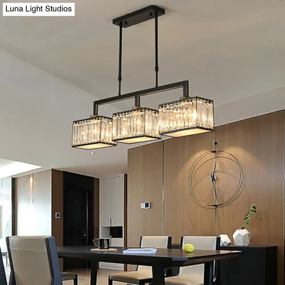 ثريا كريستالية سوداء معاصرة من DecorBites™ مزودة بإضاءة جزيرة - مصباح قاعة طعام مكعب، 3 لمبات