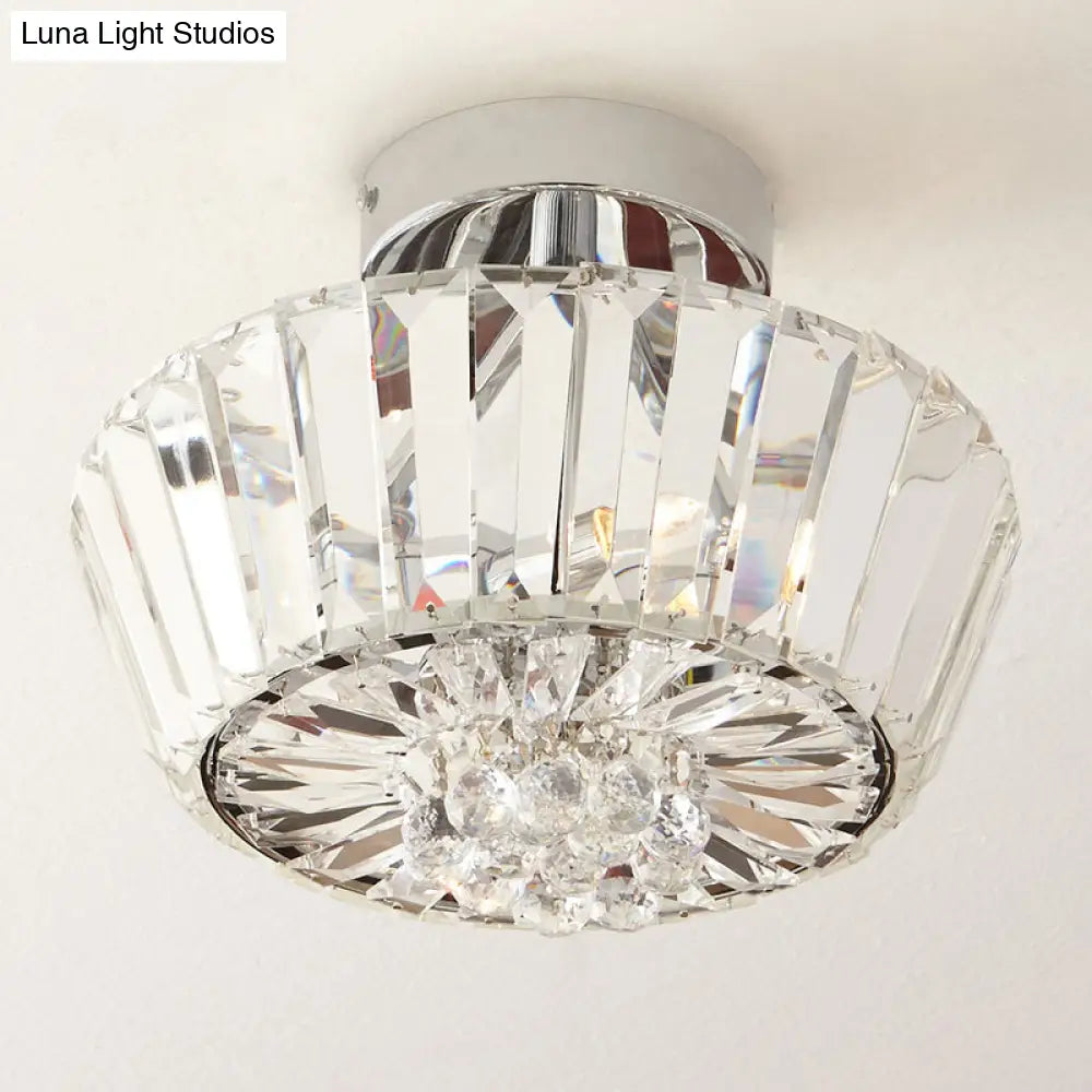 DecorBites™ DecorBites™ Contemporary Crystal Block 3-Light Chrome Cone Porch Ceiling Mounted Semi Flush Mount