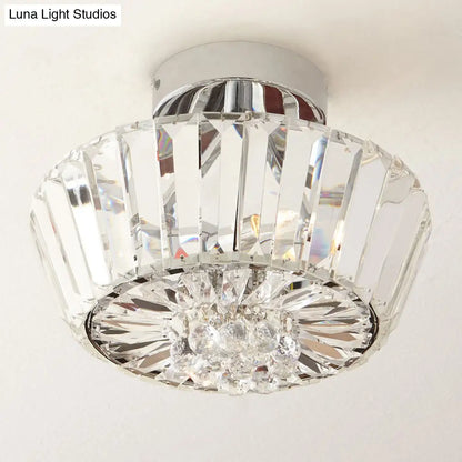 DecorBites™ DecorBites™ Contemporary Crystal Block 3-Light Chrome Cone Porch Ceiling Mounted Semi Flush Mount
