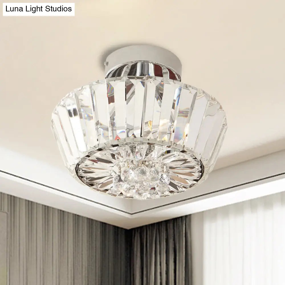 DecorBites™ DecorBites™ Contemporary Crystal Block 3-Light Chrome Cone Porch Ceiling Mounted Semi Flush Mount