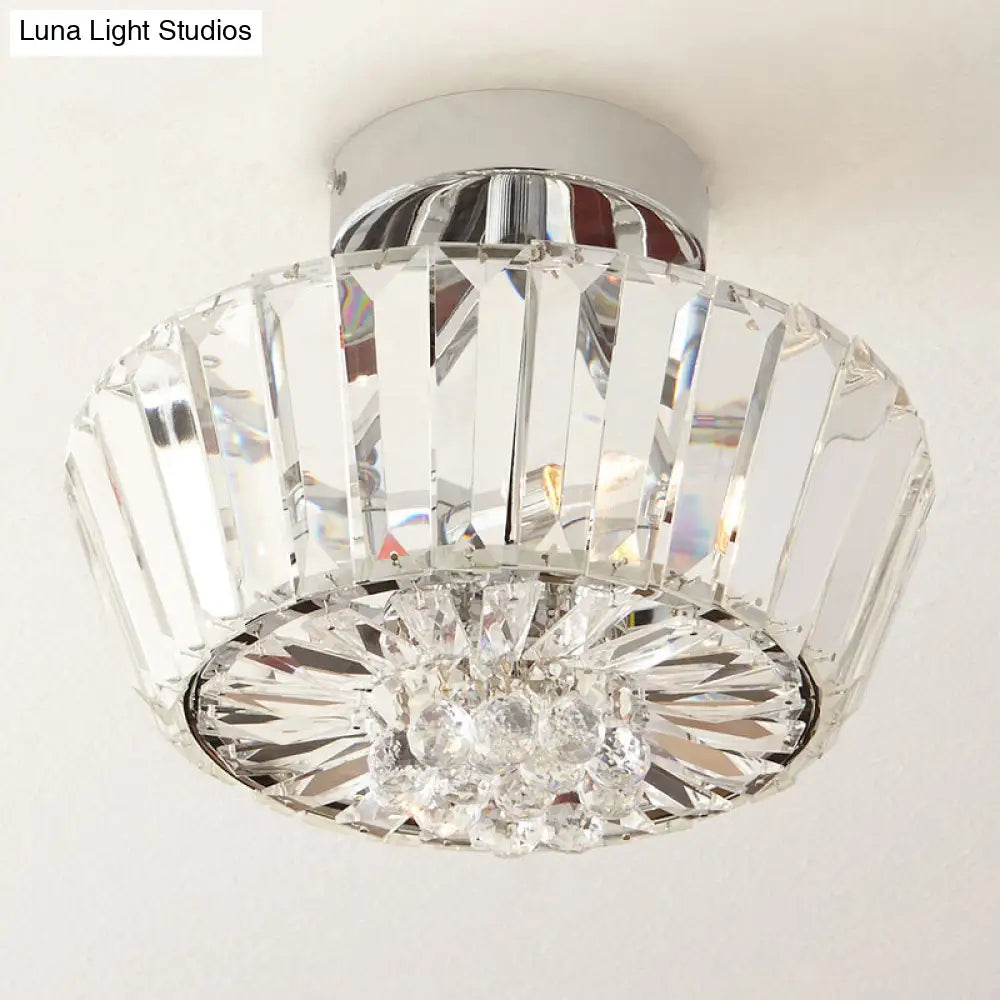 DecorBites™ DecorBites™ Contemporary Crystal Block 3-Light Chrome Cone Porch Ceiling Mounted Semi Flush Mount