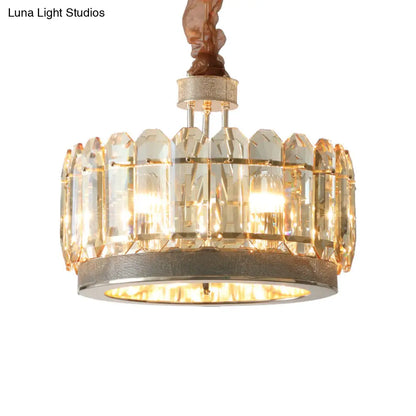 Lámpara de araña contemporánea de bloques de cristal - Lámpara colgante de comedor tipo tambor con acabado gris y 6 cabezas