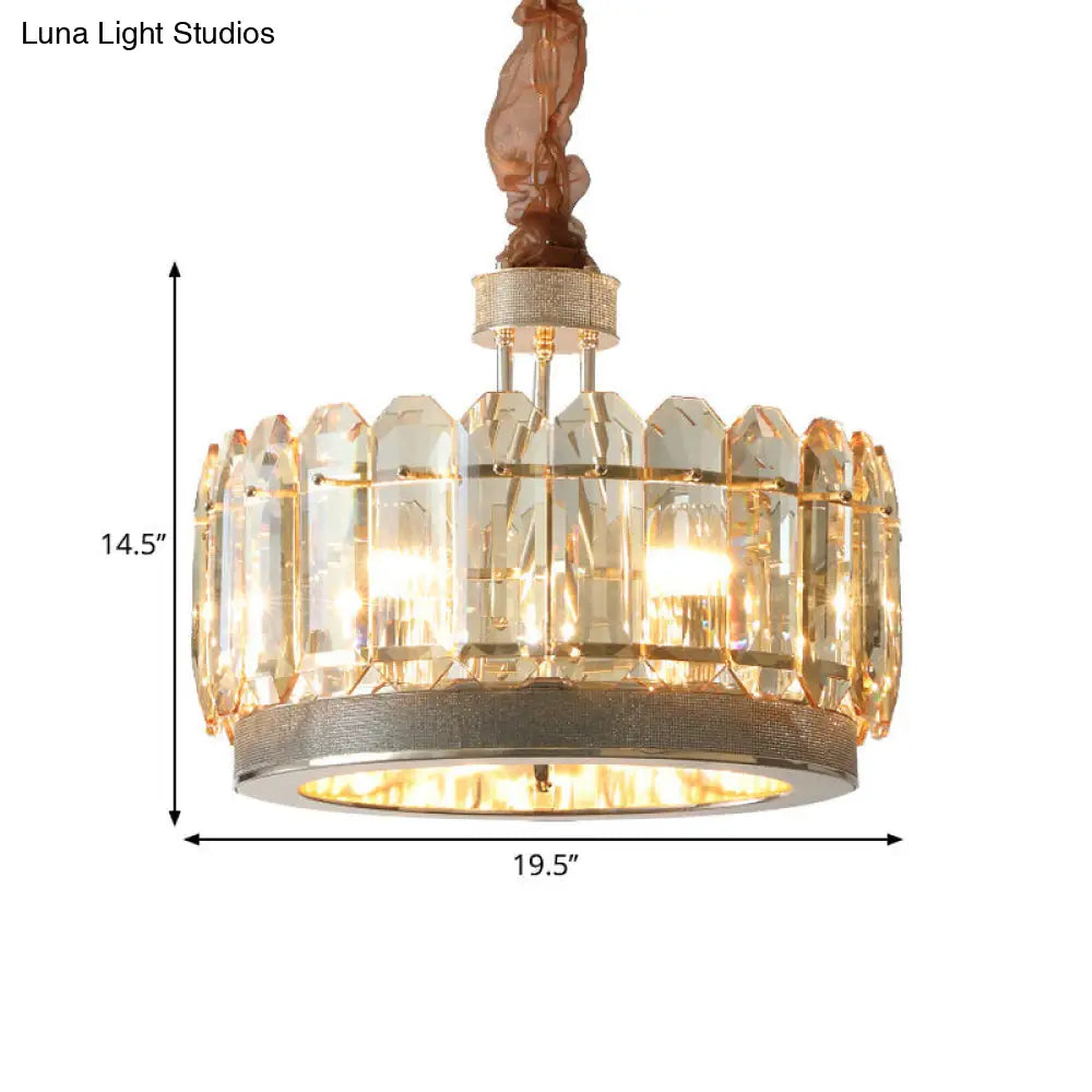 Lámpara de araña contemporánea de bloques de cristal - Lámpara colgante de comedor tipo tambor con acabado gris y 6 cabezas