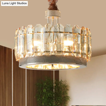 Lámpara de araña contemporánea de bloques de cristal - Lámpara colgante de comedor tipo tambor con acabado gris y 6 cabezas