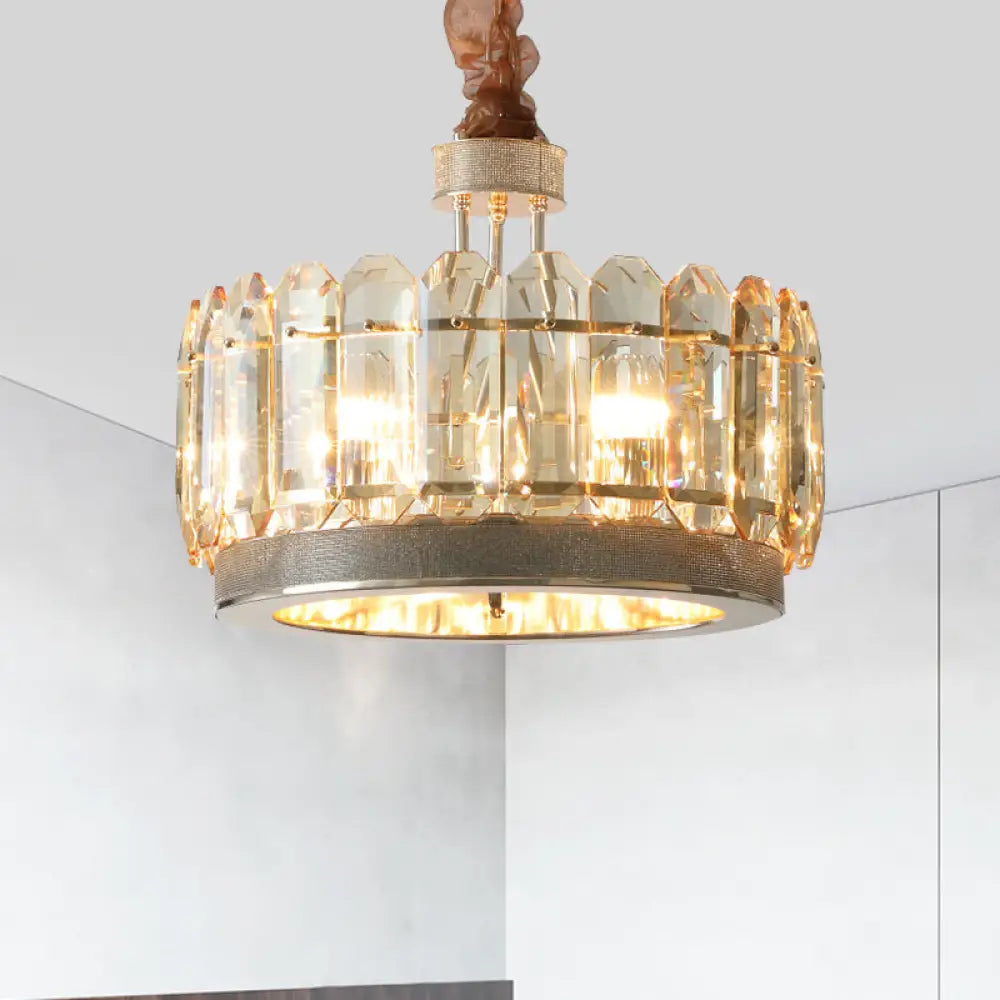 Lámpara de araña contemporánea de bloques de cristal - Lámpara colgante de comedor tipo tambor con acabado gris y 6 cabezas