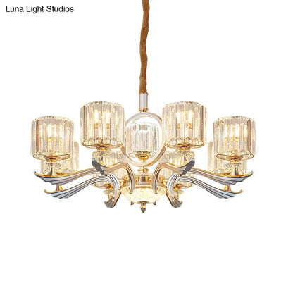 Lámpara de araña colgante cilíndrica contemporánea con bloques de cristal - Plateada, 6/8 cabezales - Ideal para comedores