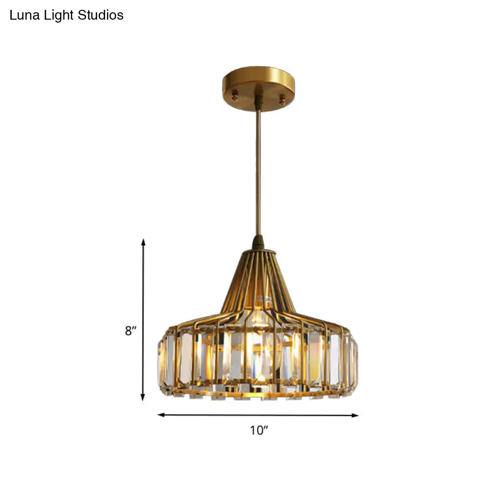 Contemporary Crystal Block Drum Pendant Light - Gold, 1 Light, 10"/14" Wide