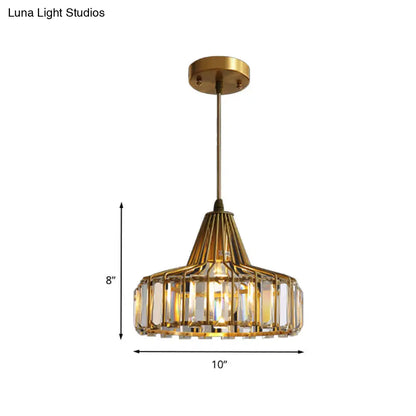 Contemporary Crystal Block Drum Pendant Light - Gold, 1 Light, 10"/14" Wide