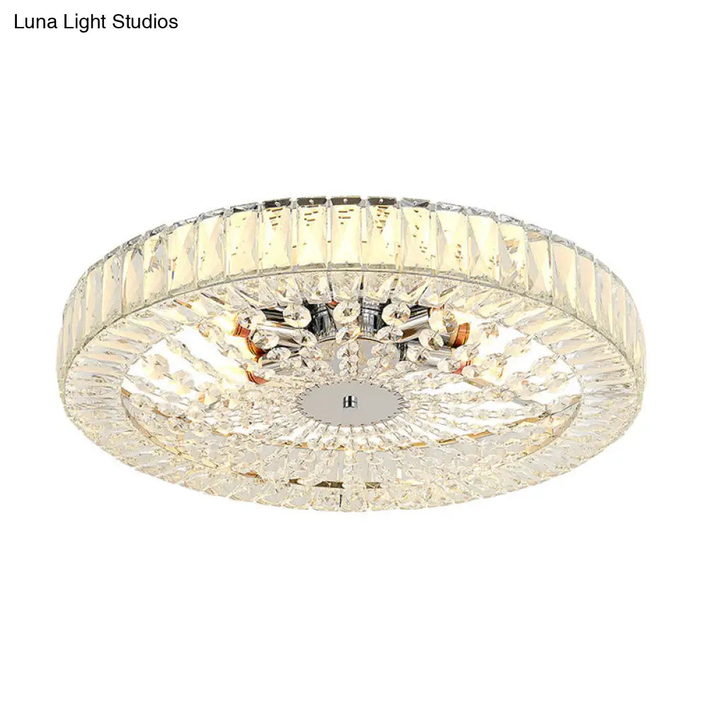 Lámpara de techo DecorBites™ contemporánea con bloque de cristal, LED y acabado cromado - Luz de montaje empotrado tipo tambor, 16"/23.5" de ancho