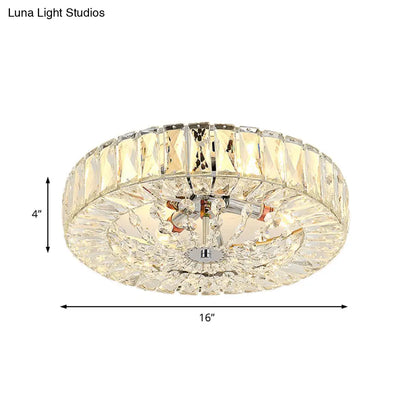 Lámpara de techo DecorBites™ contemporánea con bloque de cristal, LED y acabado cromado - Luz de montaje empotrado tipo tambor, 16"/23.5" de ancho