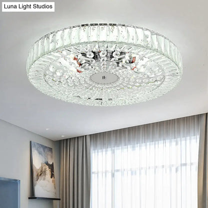Lámpara de techo DecorBites™ contemporánea con bloque de cristal, LED y acabado cromado - Luz de montaje empotrado tipo tambor, 16"/23.5" de ancho