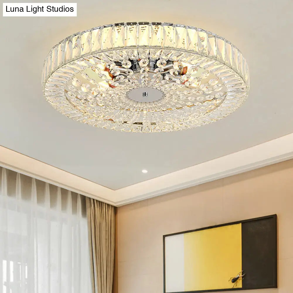 Lámpara de techo DecorBites™ contemporánea con bloque de cristal, LED y acabado cromado - Luz de montaje empotrado tipo tambor, 16"/23.5" de ancho