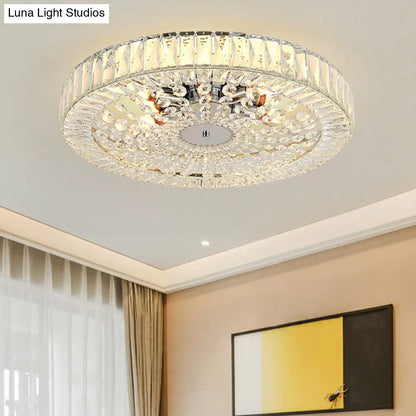 Lámpara de techo DecorBites™ contemporánea con bloque de cristal, LED y acabado cromado - Luz de montaje empotrado tipo tambor, 16"/23.5" de ancho