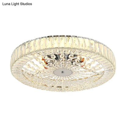 Lámpara de techo DecorBites™ contemporánea con bloque de cristal, LED y acabado cromado - Luz de montaje empotrado tipo tambor, 16"/23.5" de ancho