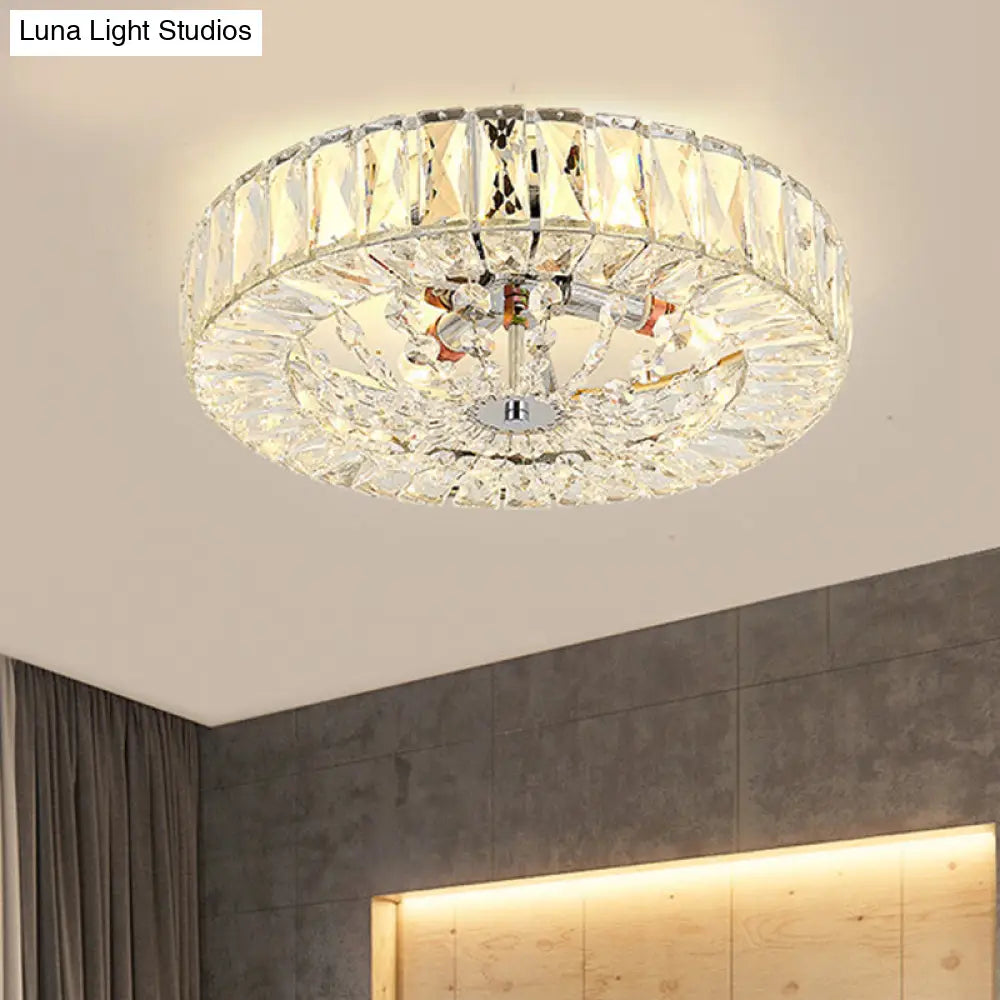 Lámpara de techo DecorBites™ contemporánea con bloque de cristal, LED y acabado cromado - Luz de montaje empotrado tipo tambor, 16"/23.5" de ancho