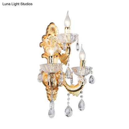 DecorBites™ DecorBites™ Contemporary Crystal Candelabra Wall Lamp - 2-Light Gold Corridor Mount Light