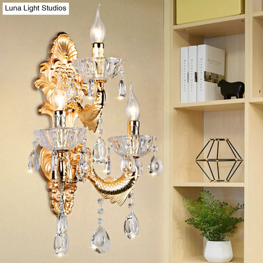 DecorBites™ DecorBites™ Contemporary Crystal Candelabra Wall Lamp - 2-Light Gold Corridor Mount Light