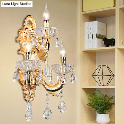 DecorBites™ DecorBites™ Contemporary Crystal Candelabra Wall Lamp - 2-Light Gold Corridor Mount Light