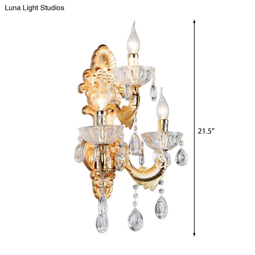 DecorBites™ DecorBites™ Contemporary Crystal Candelabra Wall Lamp - 2-Light Gold Corridor Mount Light