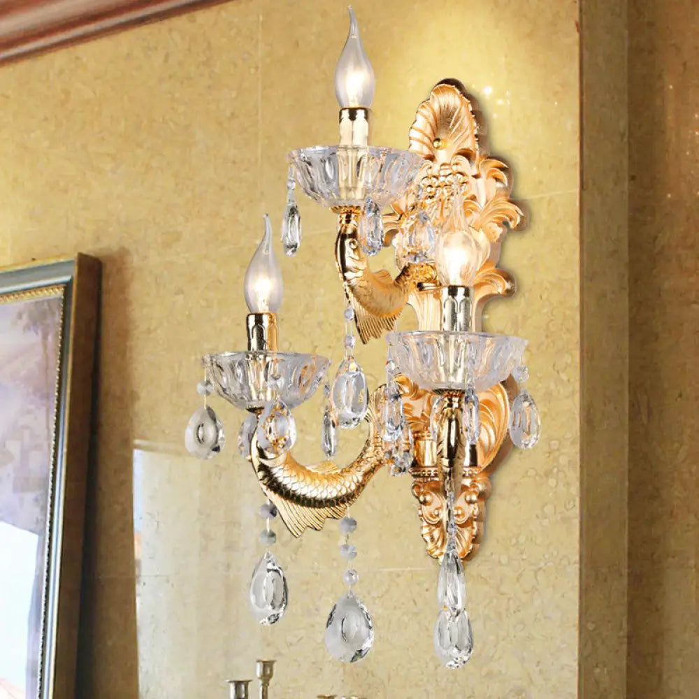 DecorBites™ DecorBites™ Contemporary Crystal Candelabra Wall Lamp - 2-Light Gold Corridor Mount Light