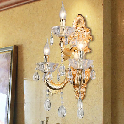 DecorBites™ DecorBites™ Contemporary Crystal Candelabra Wall Lamp - 2-Light Gold Corridor Mount Light