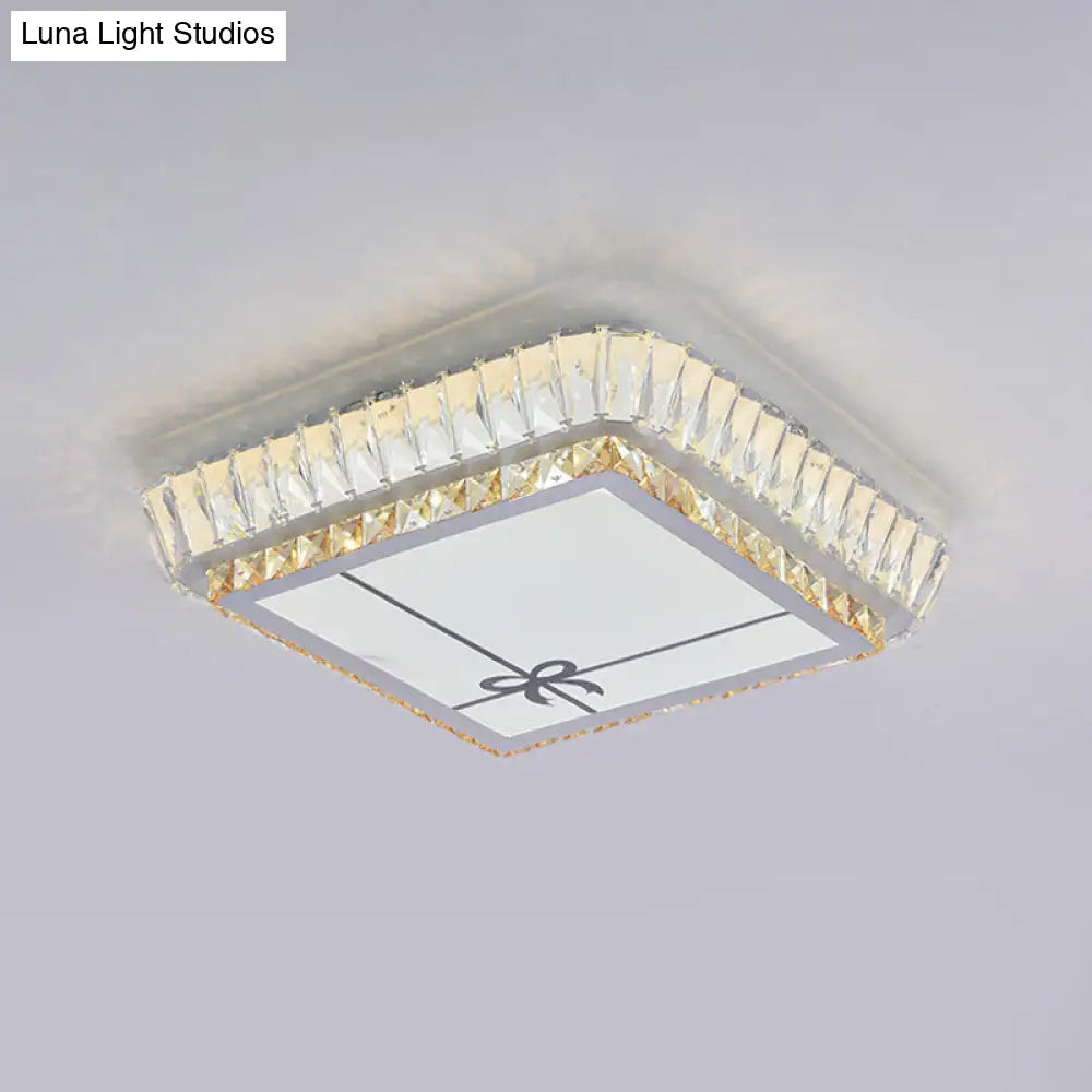 DecorBites™ DecorBites™ Contemporary Crystal Ceiling Flush Light with LED and White Trellis/Bowknot Design