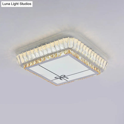 DecorBites™ DecorBites™ Contemporary Crystal Ceiling Flush Light with LED and White Trellis/Bowknot Design