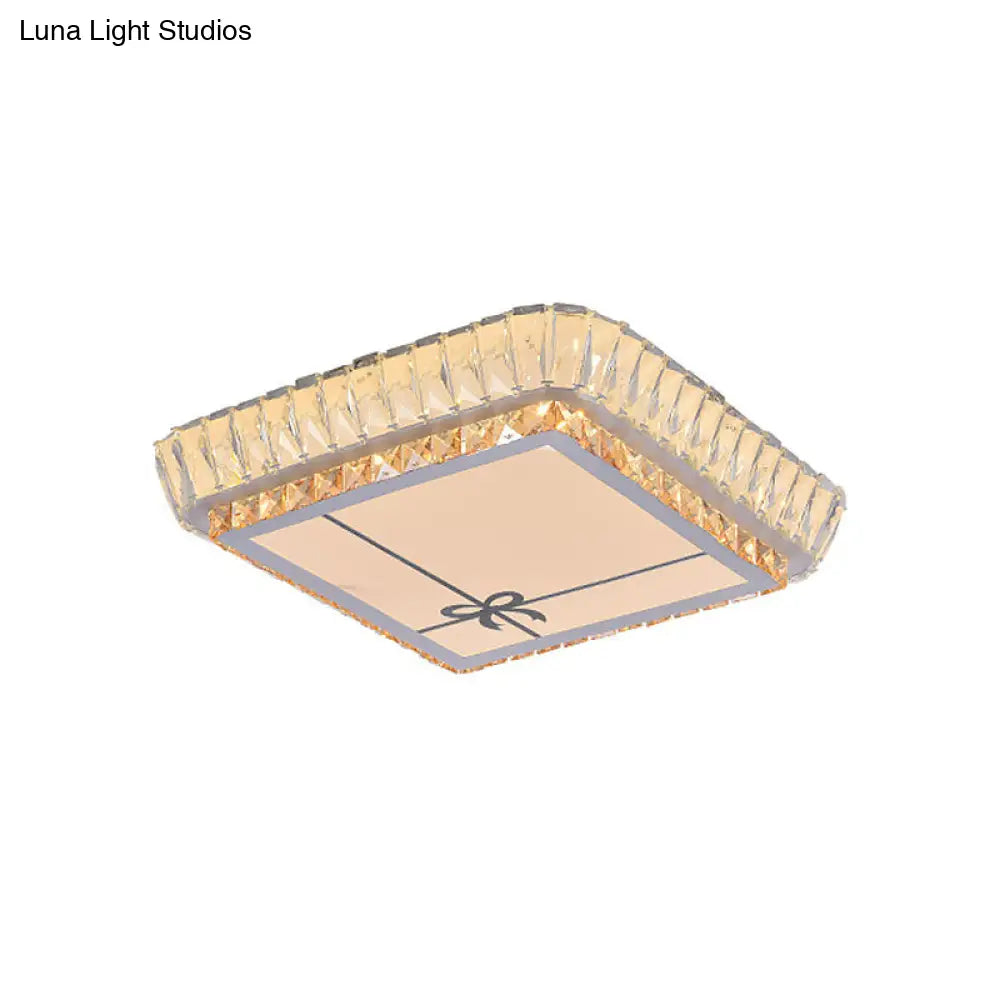 DecorBites™ DecorBites™ Contemporary Crystal Ceiling Flush Light with LED and White Trellis/Bowknot Design