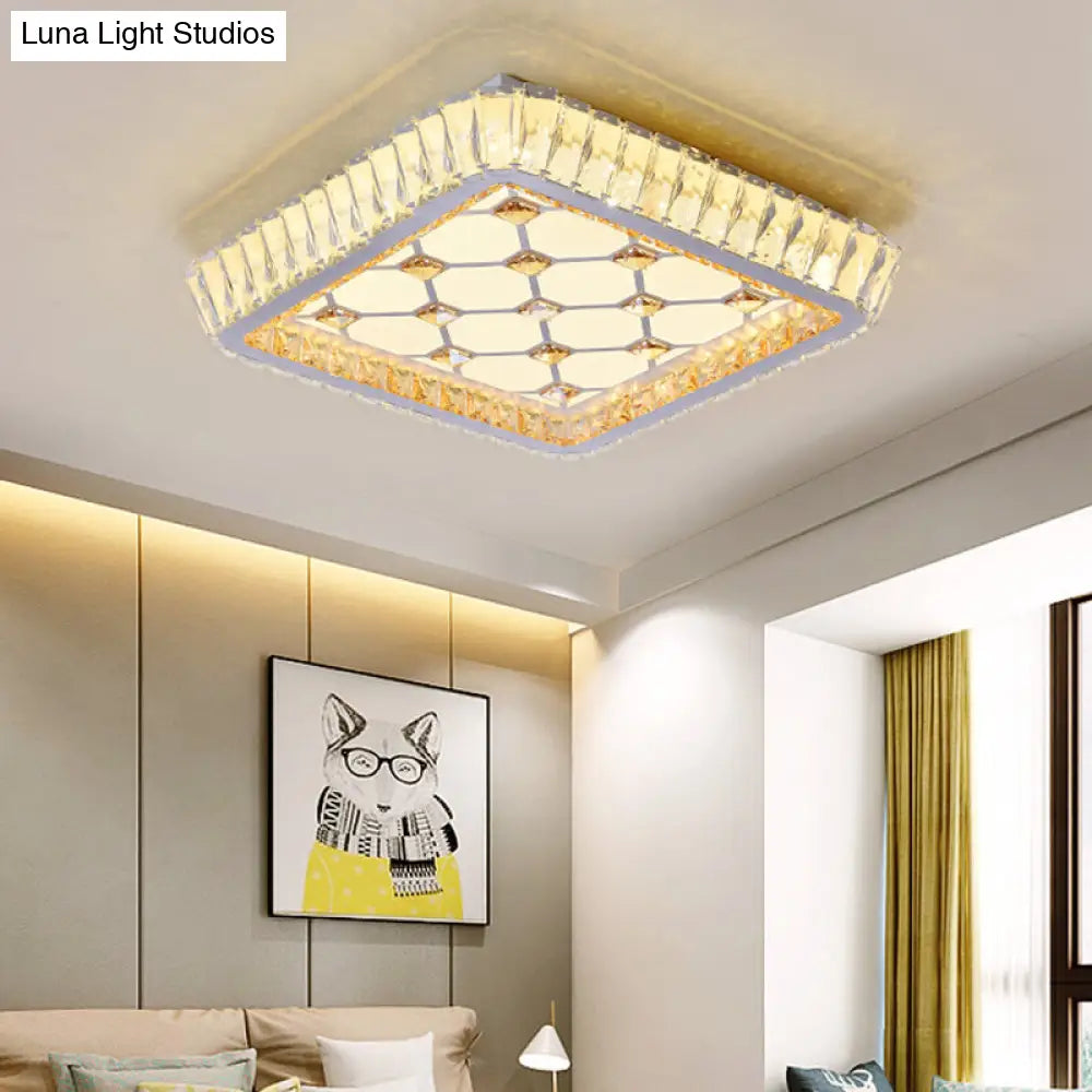DecorBites™ DecorBites™ Contemporary Crystal Ceiling Flush Light with LED and White Trellis/Bowknot Design