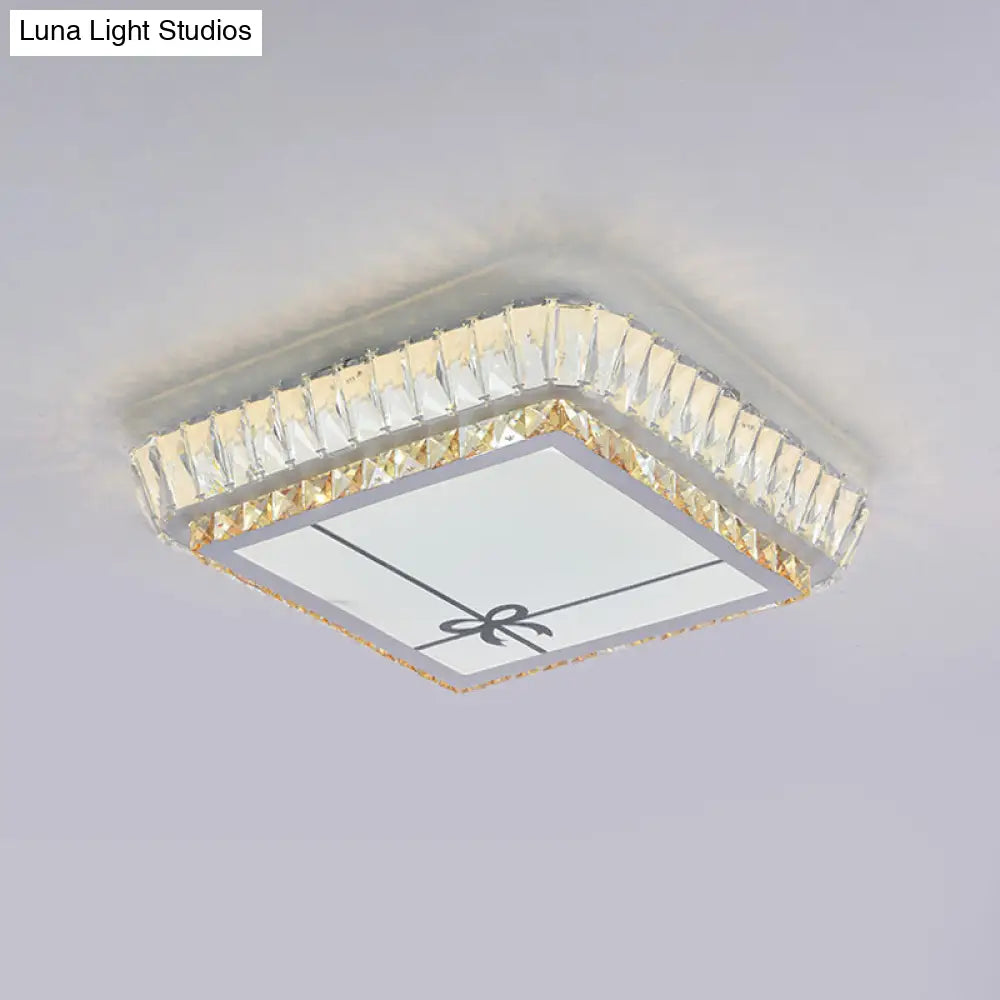 DecorBites™ DecorBites™ Contemporary Crystal Ceiling Flush Light with LED and White Trellis/Bowknot Design