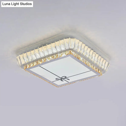 DecorBites™ DecorBites™ Contemporary Crystal Ceiling Flush Light with LED and White Trellis/Bowknot Design